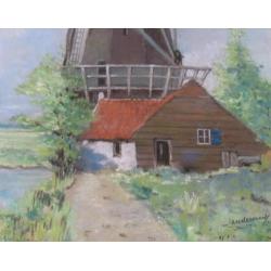 Jan de Waard: Mooie pastel van een molen uit 1937
