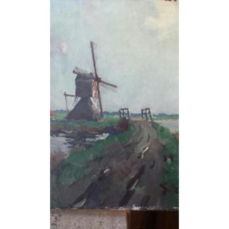 schilderij olieverf molen Adrianus Korver (1899-1982).