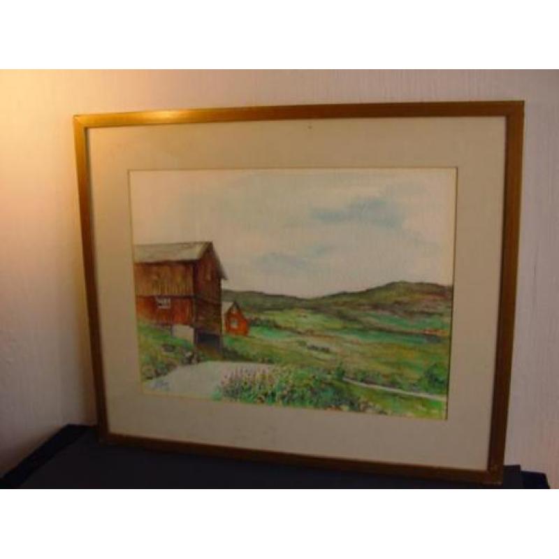 Aquarel Berglandschap Joop van den Berg/Ingelijst Schilderij