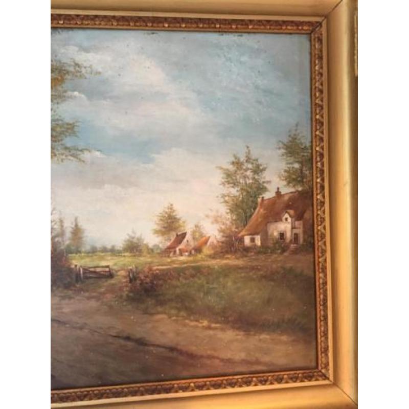 Schilderij - olieverf op paneel - boerenlandschap