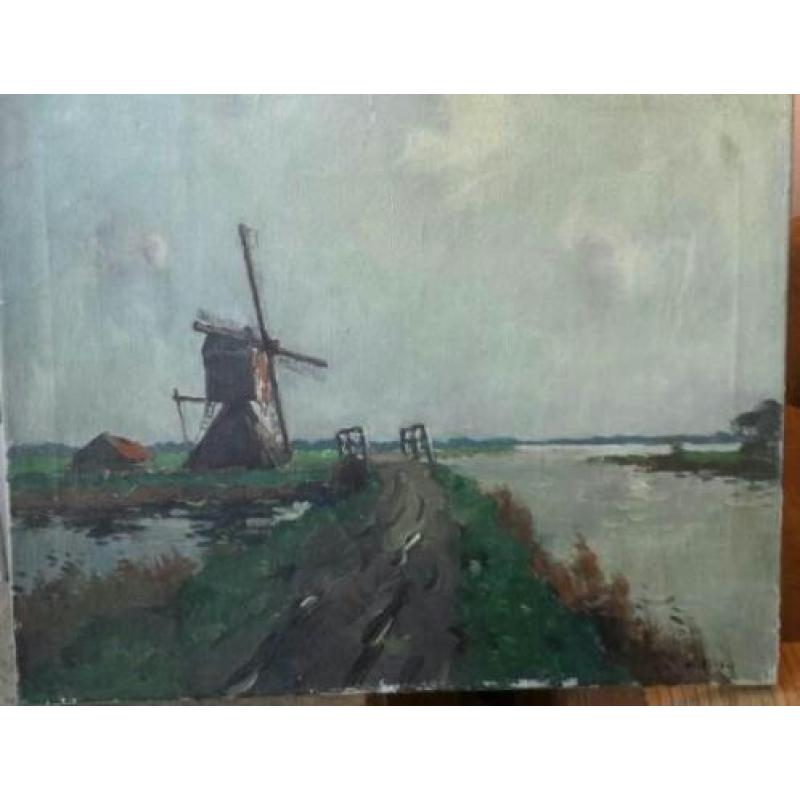 schilderij olieverf molen Adrianus Korver (1899-1982).