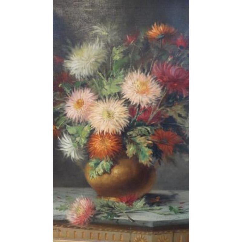 Groot bloemenschilderij van George Duval 1875-1960