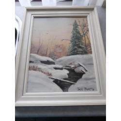 Mooi schilderij - winterlandschap - gesigneerd