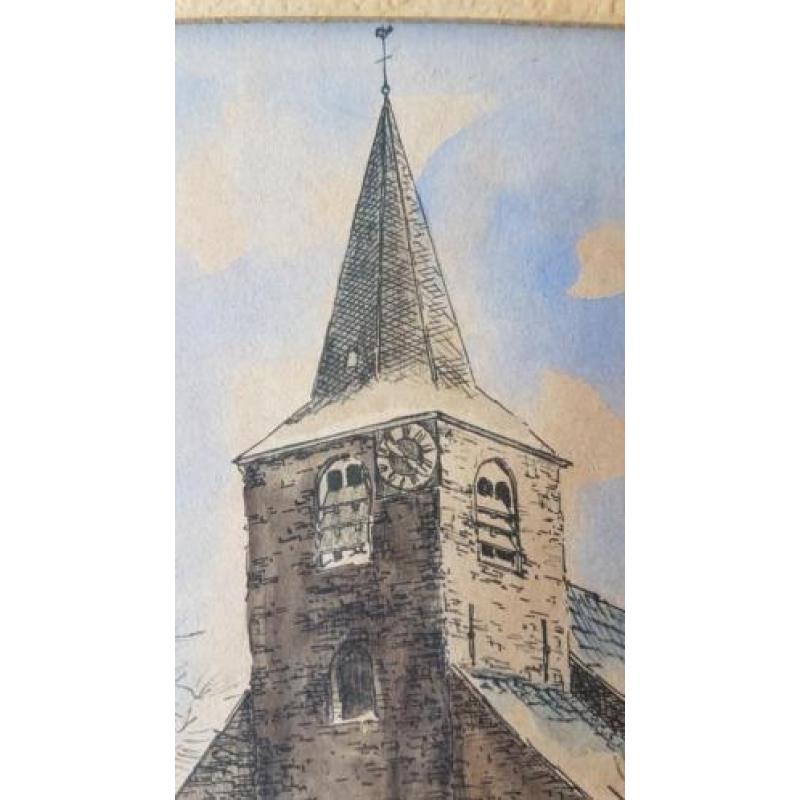 org. aquarel St. Annakerk Eck en Wiel gesigneerd