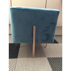 Poef blauw turqoise velvet fluweel hocker met goud - metaal